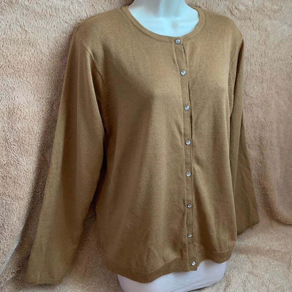 Susan Graver Style QVC Lined Sweater Top Button Down Cardigan M Brown